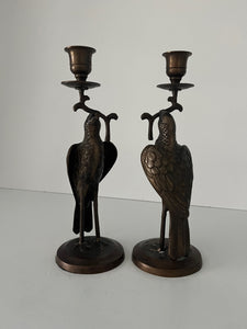 Bronze bird butler candlesticks