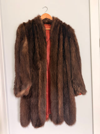 Lillian chocolate longhair mink fur midi coat