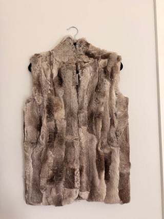 Patchwork grey taupe rabbit vest