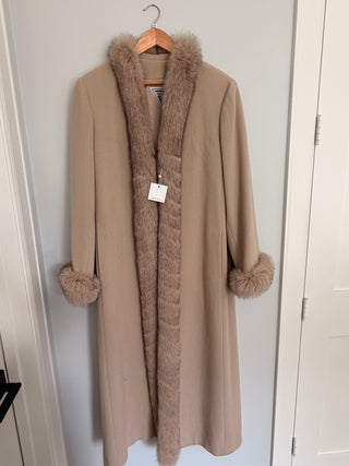 Sand wool fur trimmed long coat (as-is)