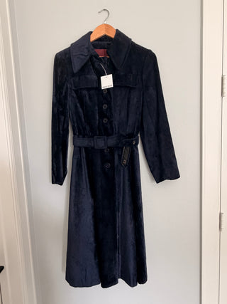 Navy velvet burgundy lined flare trench