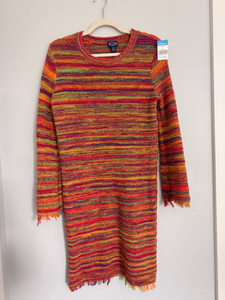 Tropical stripe cotton knit cover up