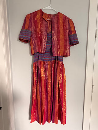 Archival iridescent silk beaded dress bolero set