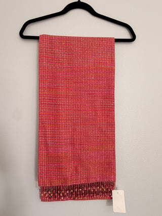 Pink woven wool beaded fringe shawl