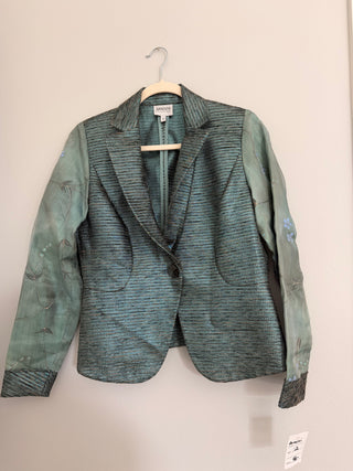 Teal floral metallic weave blazer