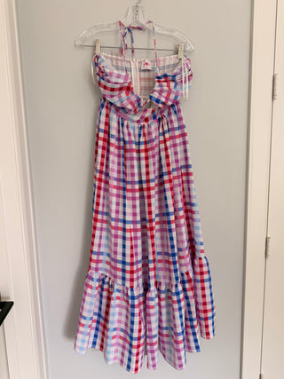 Spring plaid seersucker dress