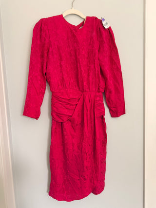 Cummerbund waist fuschia silk dress