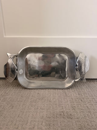 Pewter fish-shaped handle tray