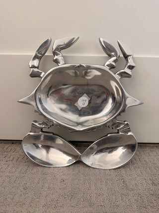 Pewter crab double-dip chip tray