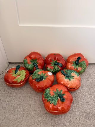 Italian glazed tomato ceramic bowls, set x8