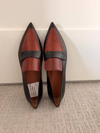 Two-tone python leather pointed flats