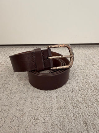 Walnut brown strap brass buckle belt