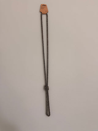 Liquid silver long drop knot necklace