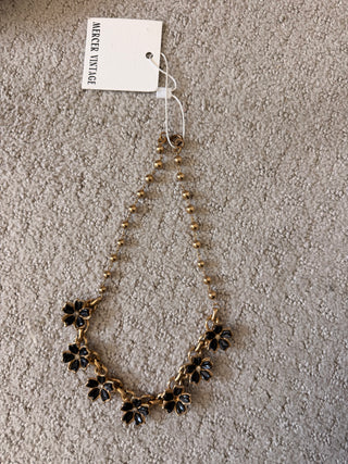 Black clover with crystal chocker bracelet, sold as pair