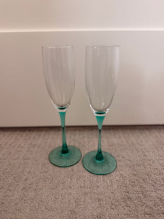 Turquoise stem champagne flutes, set x6