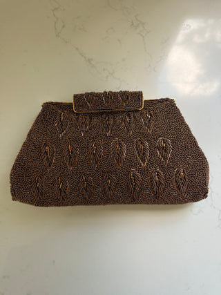 Bronze micro-beaded leaf fold-over clutch