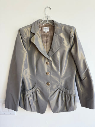Pewter shimmer ruffle pocket blazer