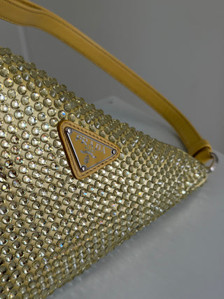 Triangle top handle crystal embellished satin mini