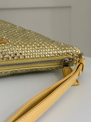 Triangle top handle crystal embellished satin mini