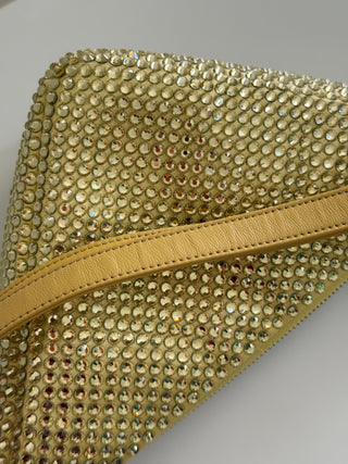 Triangle top handle crystal embellished satin mini