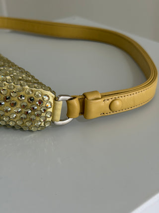 Triangle top handle crystal embellished satin mini