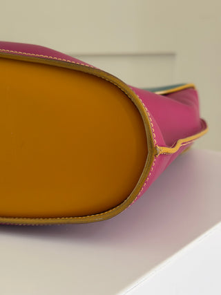 Colorblock top-handle calf leather flap bag