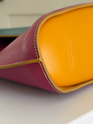 Colorblock top-handle calf leather flap bag