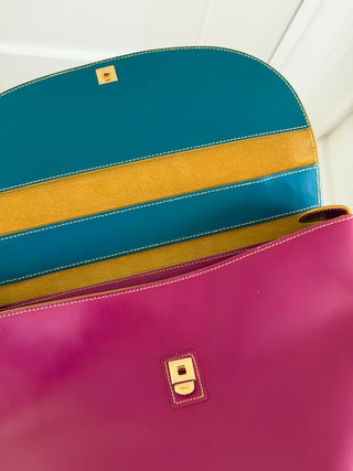 Colorblock top-handle calf leather flap bag
