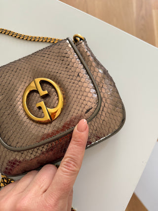 Bronze python leather crossbody bag