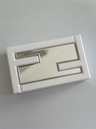 White acrylic mirrored clutch with chain