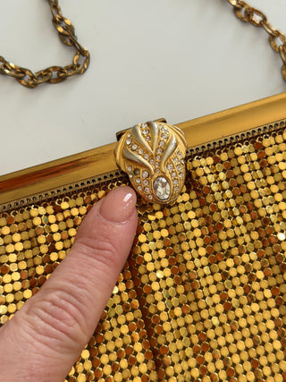 Gold mesh kiss-lock evening wristlet