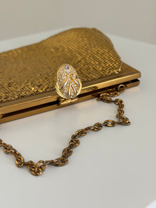 Gold mesh kiss-lock evening wristlet