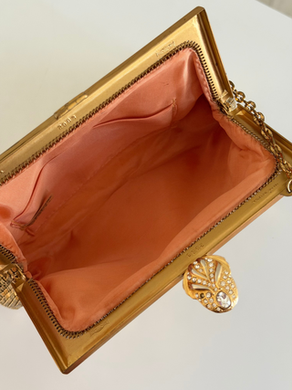 Gold mesh kiss-lock evening wristlet