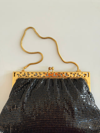 Two-tone black mesh wristlet bag