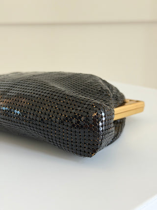 Two-tone black mesh wristlet bag