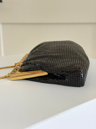 Two-tone black mesh wristlet bag