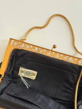 Two-tone black mesh wristlet bag