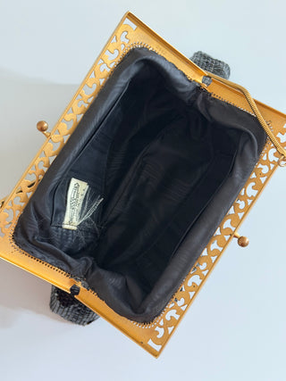 Two-tone black mesh wristlet bag