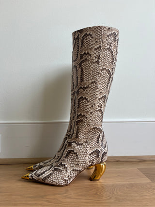Gold tipped python leather boots