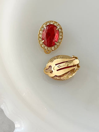 Raw ruby oval crystal earrings