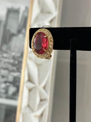 Raw ruby oval crystal earrings