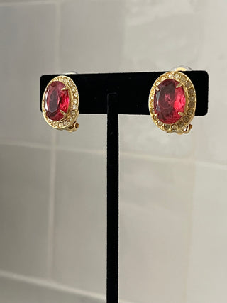 Raw ruby oval crystal earrings