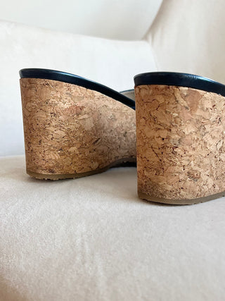 Navy and blue leather cork wedges