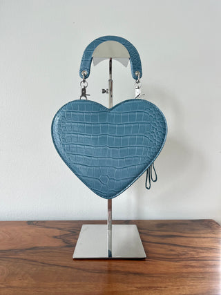 Vegan crocodile 2-way heart handbag