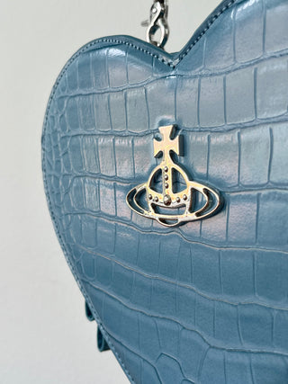 Vegan crocodile 2-way heart handbag