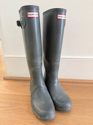 Dark sage green rain boots, women’s size 7