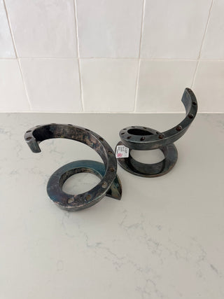 Silverplate spiral candlestick holders, set x2