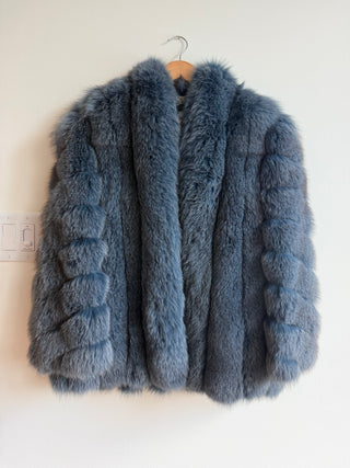 Ribbed rabbit embroidered fur coat