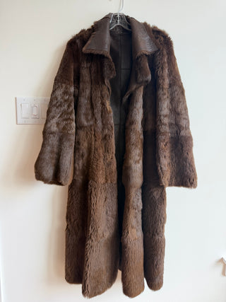 Chocolate patchwork rabbit fur-lined coat