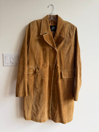 Honey suede double breasted midi coat
